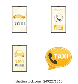Collection of taxithemed graphics ideal for apps, ads, and informational materials