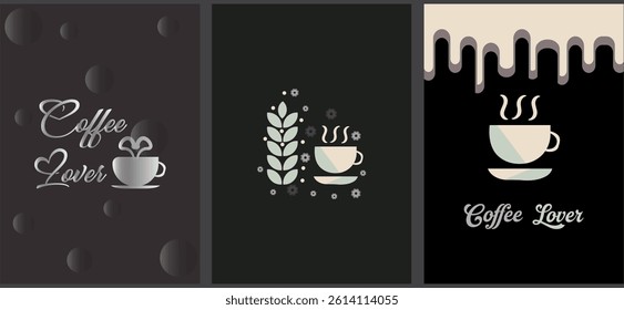 Collection of Tea or Coffee lover mobile wallpaper background in black , Set of banners and posters for social media, restaurant and coffee bar advertising. Vector illustration concepts. 