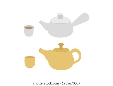 Colección de hervidor de té sobre fondo blanco. Concepto de cultura asiática. Té de hierbas. Ilustración vectorial.