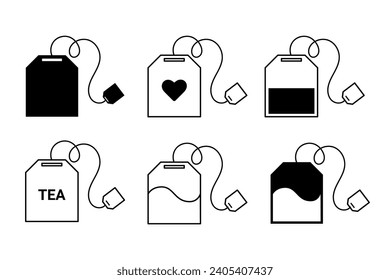 Collection of teabag.Tea bag icons set. Line art vector illustration. Tea bag icon for apps and websites. 