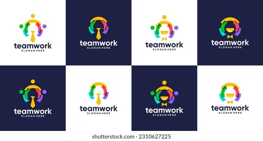 Collection of team work logo design. people family together human unity logo and leadership design graphic vector illustration. Symbol, icon, creative.