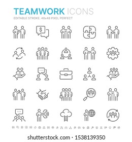 Colección de iconos de línea relacionados con el trabajo en equipo. 48x48 Pixel Perfecto. Trazo editable