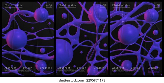 Collection techno poster 3D Abstract liquid shape. Abstract print for streetwear, print for t-shirts and sweatshirts on a black background