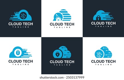 Colección de Plantillas de diseño de logotipos de nube de tecnología, Elementos de iconos de nube digital de tecnología, símbolos de nube de tecnología.	