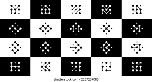 Collection of technology connection with abstract dot, molecule and system logo template. icon, symbol, creative.