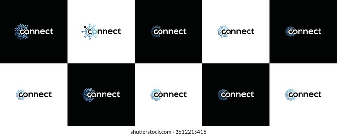 Collection of technology connection logo designs. Technology connection logo template. Technology logo symbol icon
