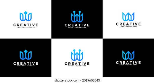 a collection of technology, data and connection letter w logos