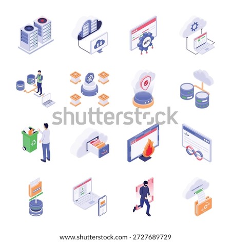 Collection of Technology and Digital Isometric Style Illustrations 