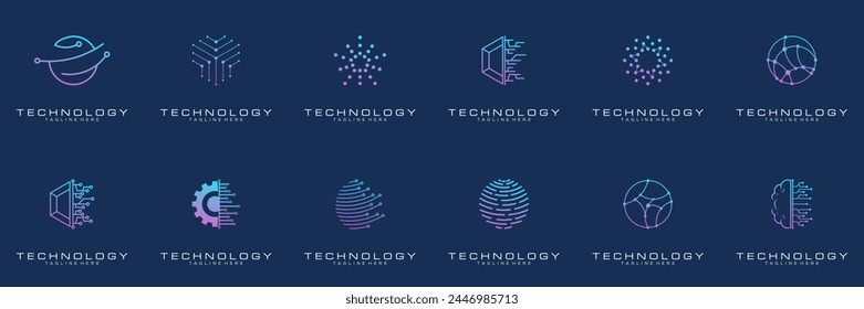 Tecnología de colección diseño de logo de punto. tecnología de símbolo, internet, sistema, inteligencia artificial y computadora. inspiración diseño de logo moderno	