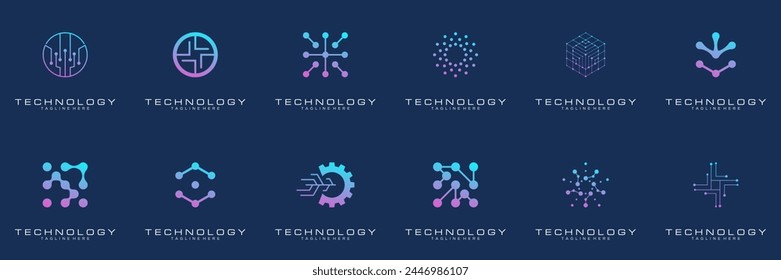 Tecnología de colección diseño de logo de punto. tecnología de símbolo, internet, sistema, inteligencia artificial y computadora. inspiración diseño de logo moderno