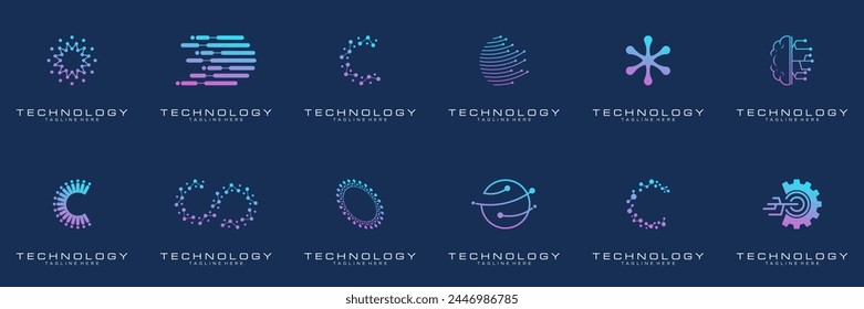 collection technology dot logo design. symbol tech, internet, system, Artificial Intelligence and computer. inspiration logo design modern	