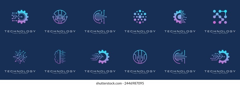 collection technology dot logo design. symbol tech, internet, system, Artificial Intelligence and computer. inspiration logo design modern	