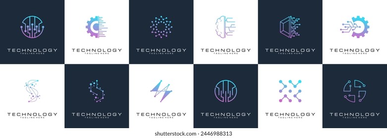 collection technology dot logo design. symbol tech, internet, system, Artificial Intelligence and computer. inspiration logo design modern	