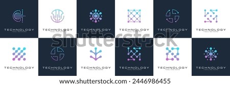 collection technology dot logo design. symbol tech, internet, system, Artificial Intelligence and computer. inspiration logo design modern