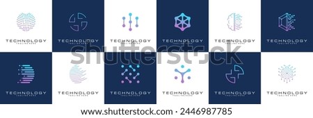 collection technology dot logo design. symbol tech, internet, system, Artificial Intelligence and computer. inspiration logo design modern	
