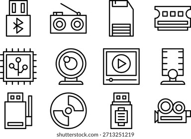 Collection of technology icons isolated on transparent background