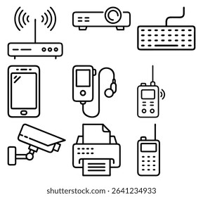 Collection of technology icons line art