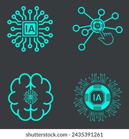 Collection of technology icons, such as robot, digital, vr, ai, cyber and  Vector Line Icons vector clip art design, FOUR artificial Intelligence icons, symbols, element UI