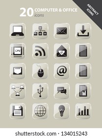 Collection of technology icons under glass in vector