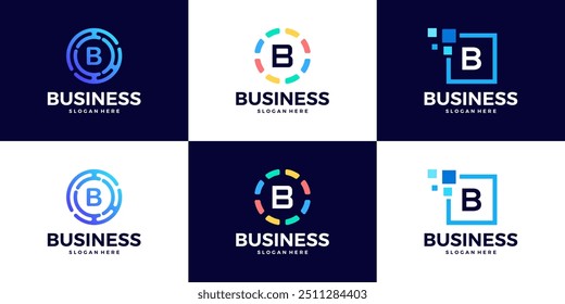 Collection of Technology letter B logo design template. Initials symbol for Business, Start up, Artificial Intelligence.