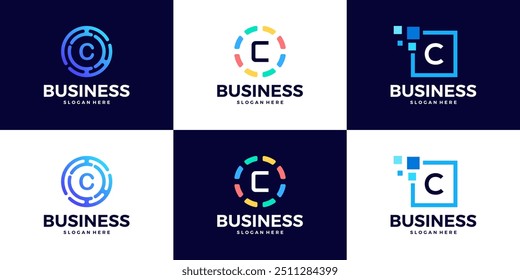 Sammlung von Technologie Buchstaben C Logo Design-Vorlage. Initialen Symbol für Business, Start-up, Künstliche Intelligenz.