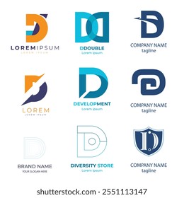Collection of Technology letter D logo design template. Initials symbol for Business, Start up, Artificial Intelligence.