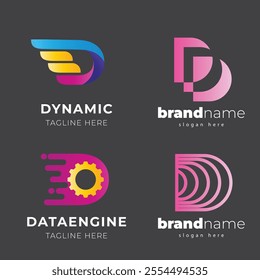 Collection of Technology letter D logo design template. Initials symbol for Business, Start up, Artificial