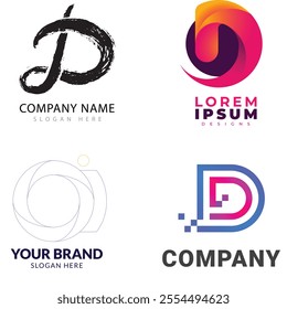 Collection of Technology letter D logo design template. Initials symbol for Business, Start up, Artificial