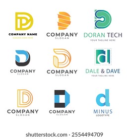 Collection of Technology letter D logo design template. Initials symbol for Business, Start up, Artificial