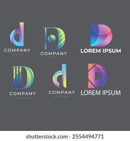 Collection of Technology letter D logo design template. Initials symbol for Business, Start up, Artificial