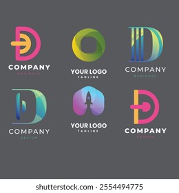 Collection of Technology letter D logo design template. Initials symbol for Business, Start up, Artificial