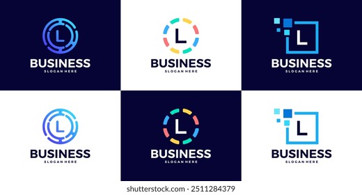 Collection of Technology letter L logo design template. Initials symbol for Business, Start up, Artificial Intelligence.