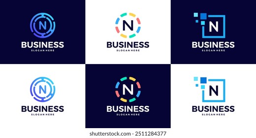 Coleção da carta de tecnologia N modelo de design de logotipo. Símbolo de iniciais para Empresa, Inicialização, Inteligência artificial.