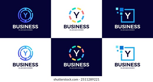 Collection of Technology letter Y logo design template. Initials symbol for Business, Start up, Artificial Intelligence.