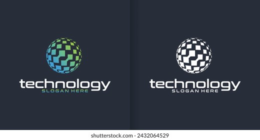 collection of technology logo design templates for business. World icon.