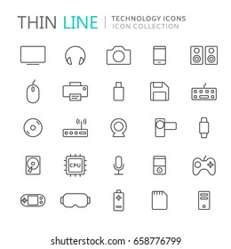 Collection of technology thin line icons