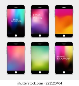 Collection of Technology Wallpaper Designs. Set of Mobile Phones Blurred Backgrounds.  Abstract Vector Illustrations. 