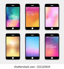 Collection of Technology Wallpaper Designs. Set of Mobile Phones Blurred Backgrounds.  Abstract Vector Illustrations. 