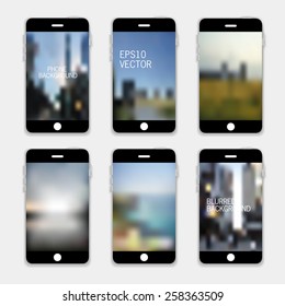 Collection of Technology Wallpaper Designs. Set of Mobile Phones Blurred Backgrounds. Abstract Vector 