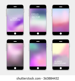 Collection of Technology Wallpaper Designs. Set of Mobile Phones Blurred Backgrounds.  Abstract Vector Illustrations.