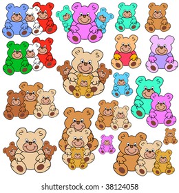 Collection Teddy Bears Different Colors Groups Stock Vector (Royalty ...