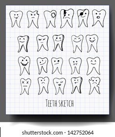 Collection of teeth doodles. Vector illustration.