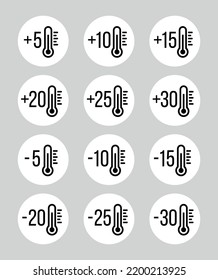Collection of temperature (thermometer) icons. Pictogram for web or marketplace, clothing category. Isolated vector illustration on a white background.