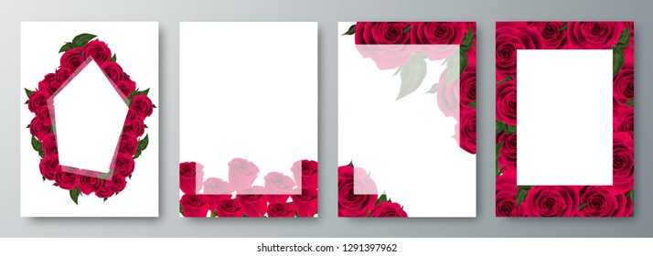 Collection of template or flyer design decorated with rose flowers and space for your message.
