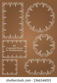 A collection of template frames for laser cutting. Set of decorative vintage frames and borders of certificates, picture frame with corner for wedding design.
