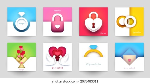 Cubierta de las plantillas de colección para la boda. Establezca la composición artística abstracta en un estilo de papeleo geométrico moderno. Diseño de concepto minimalista para banner, volante, invitación, tarjeta de saludo. Ilustración vectorial.