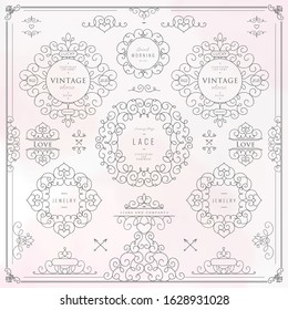 Collection of templates. Flourishes calligraphic ornaments and frames. Good for logos, books, jewelry, badges, postcard, banners, signes Vector illustration