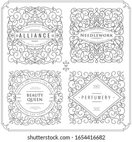 Collection of templates. Flourishes calligraphic ornaments and frames. Good for logos, books, jewelry, badges, postcard, banners, signes Vector illustration