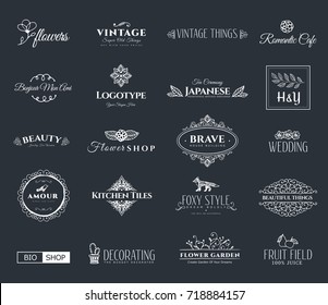 Collection of templates. Flourishes calligraphic ornaments and frames. Retro style of design elements, postcard, banners, logos. Vector template