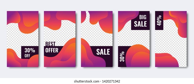 Collection of templates. Frames for stories. Abstract vector illustration. Sale can be used for, website,  poster, flyer, coupon, mobile app, gift card, smartphone template, web design
